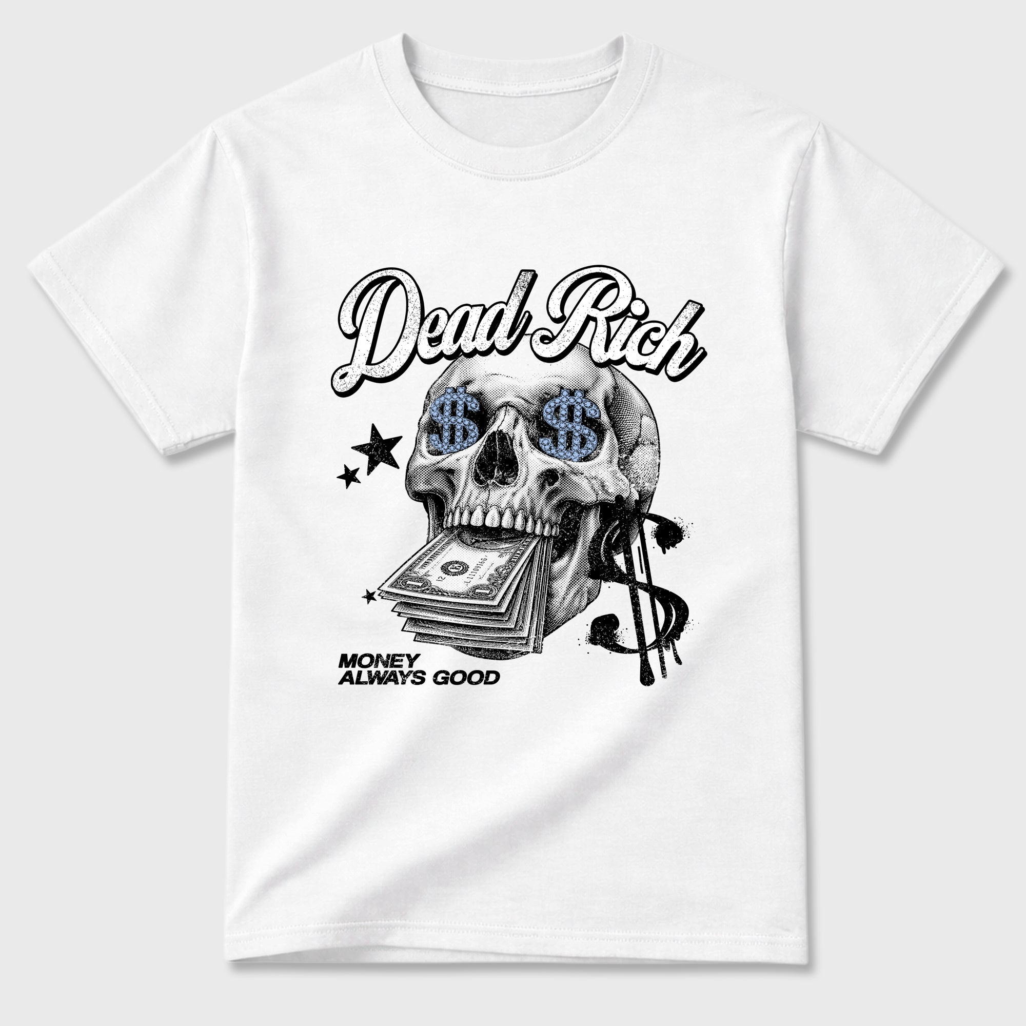 Dead Rich Graphic T-Shirt featuring original streetwear artwork designed to match the Air Jordan 6 Black and White. White 2 Graphic T-Shirt.