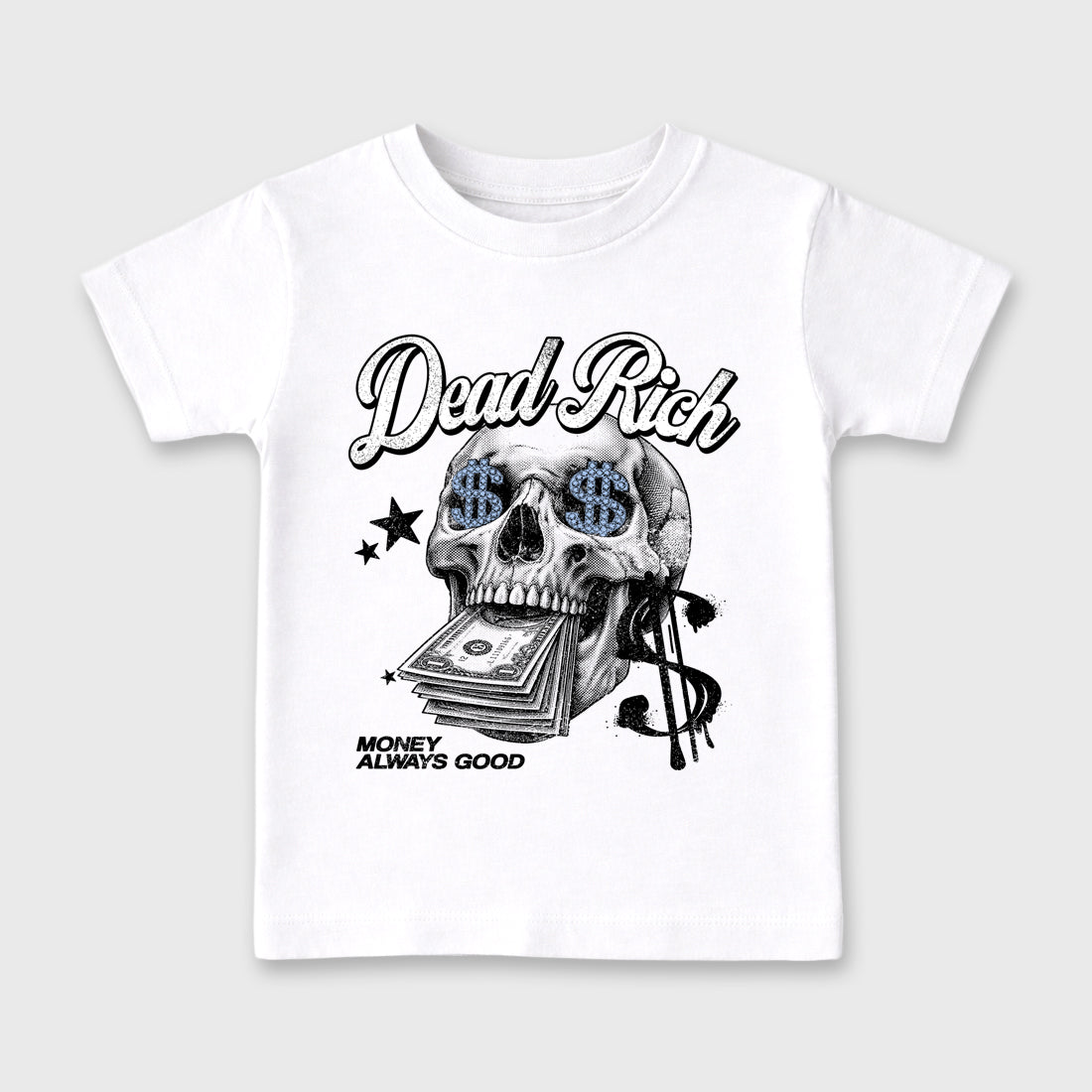 Dead Rich Baby & Kids Graphic T-Shirt featuring original artwork designed to match the Air Jordan 6 Black and White. White 2 Kids Graphic Tee.