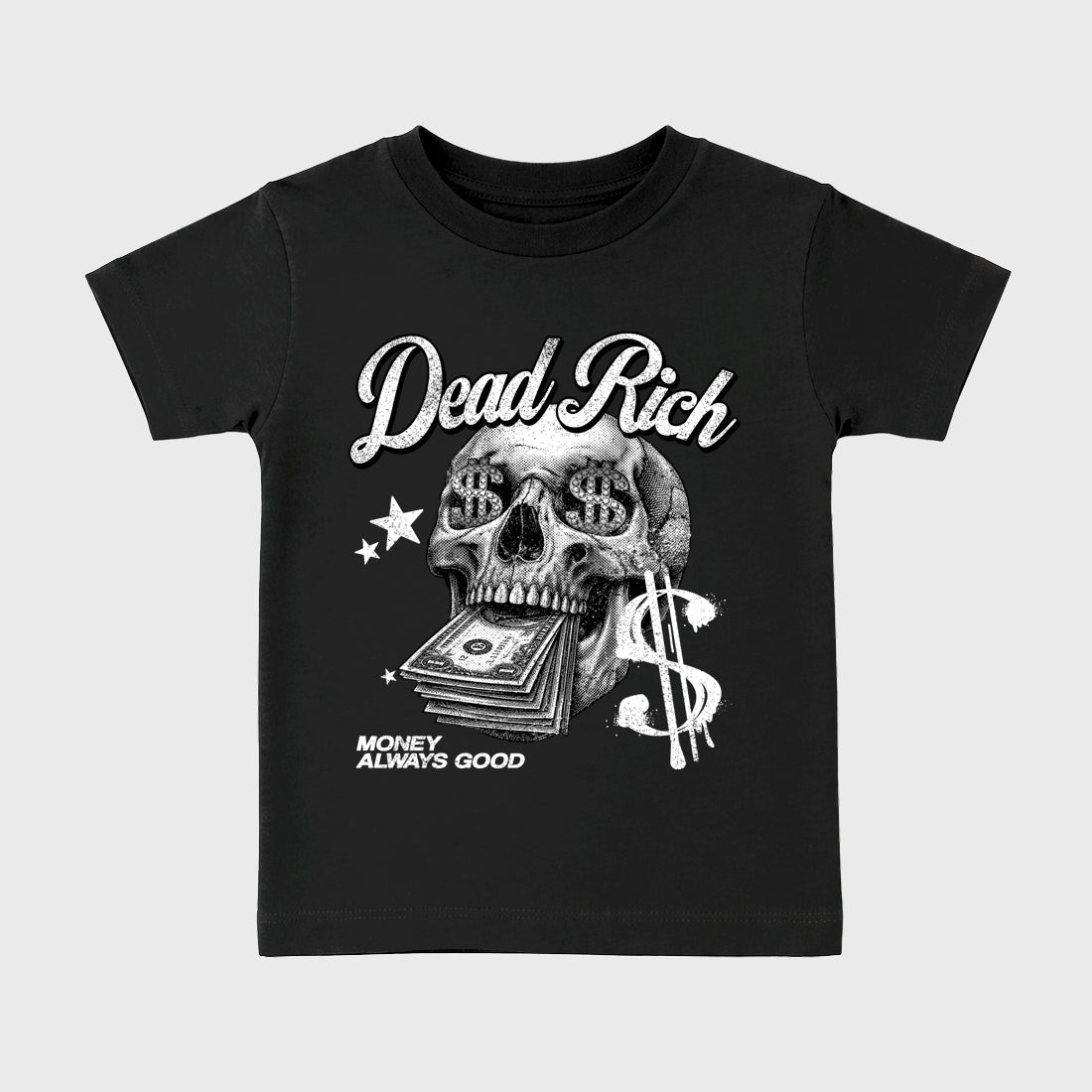 Dead Rich Baby & Kids Graphic T-Shirt featuring original artwork designed to match the Air Jordan 8 Chrome. Black 2 Kids Graphic Tee.