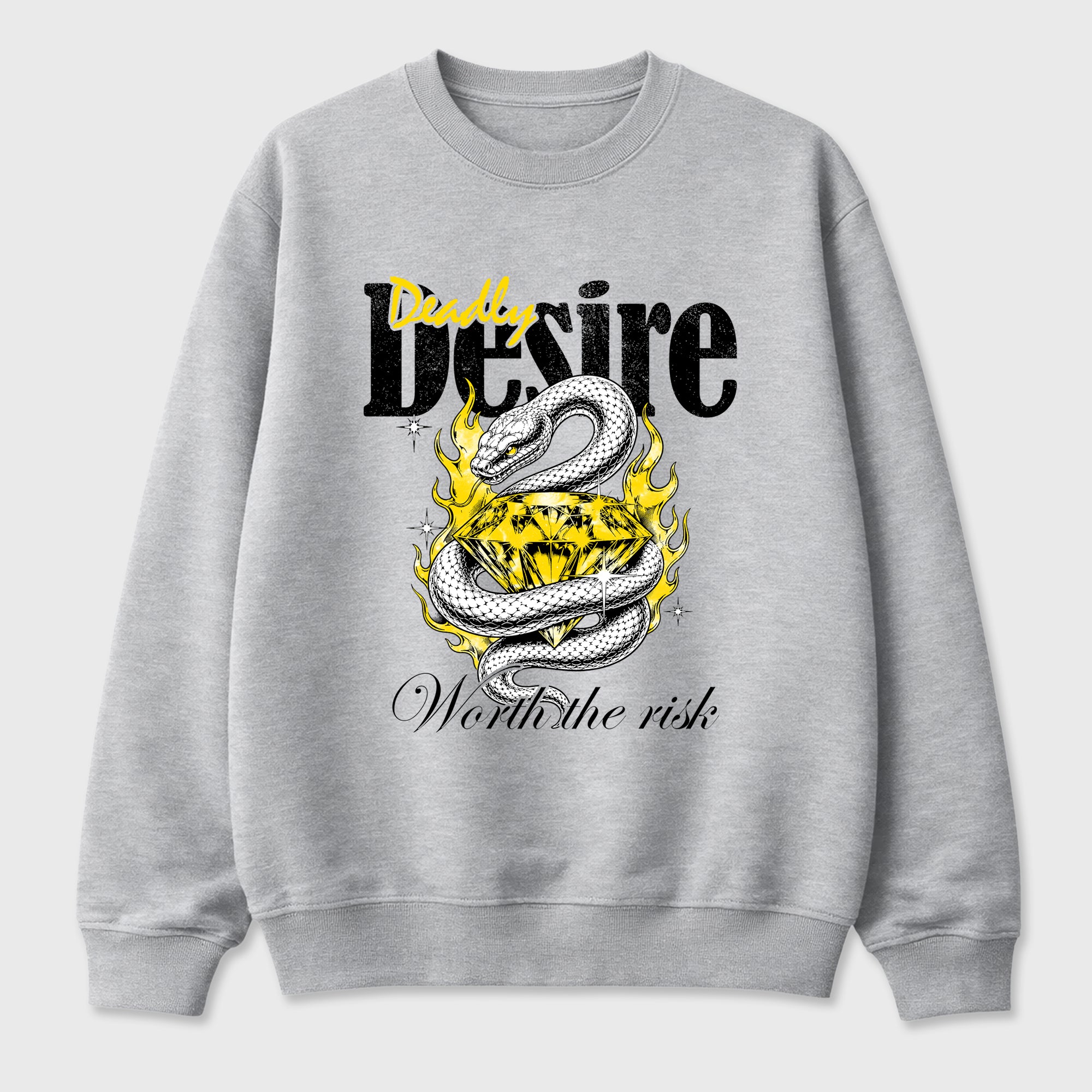 Deadly Desire Graphic T-Shirt featuring original streetwear artwork designed to match the Air Jordan 4 Tour Yellow. Heather Grey 2 Graphic Tee.