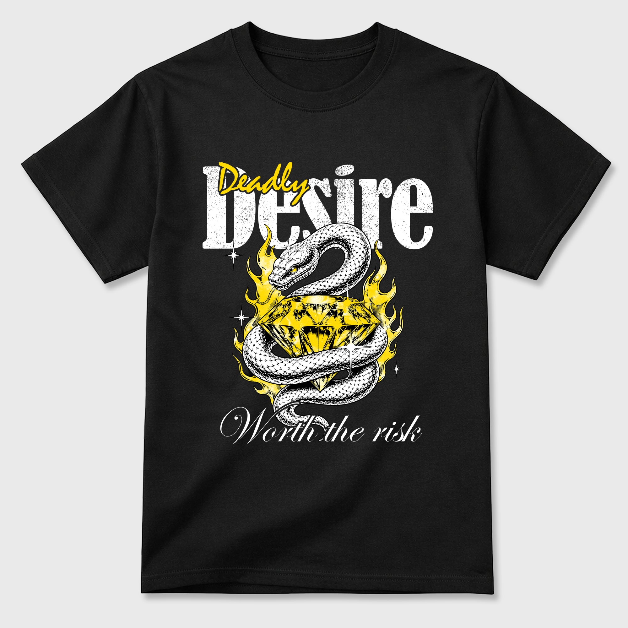 Deadly Desire Graphic T-Shirt featuring original streetwear artwork designed to match the Air Jordan 4 Tour Yellow. Black 2 Graphic T-Shirt.