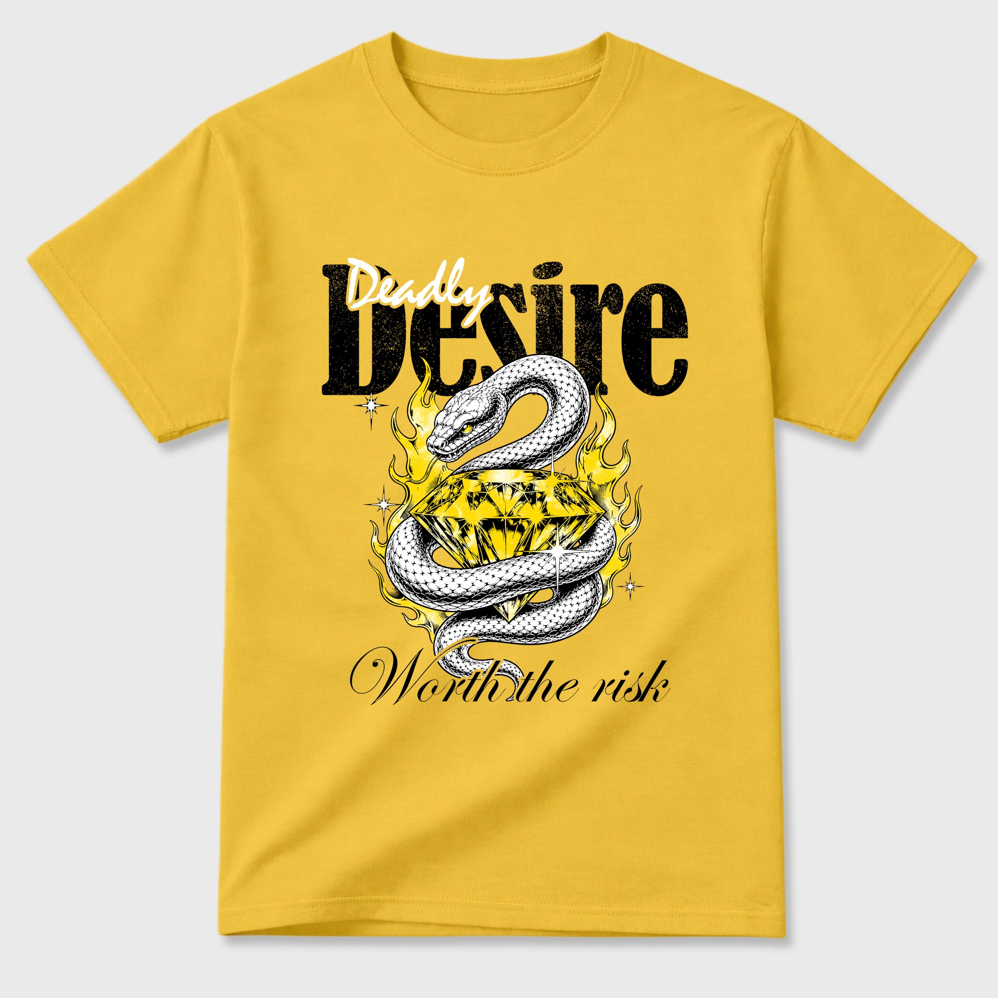 Deadly Desire Graphic T-Shirt featuring original streetwear artwork designed to match the Air Jordan 4 Tour Yellow. Daisy 2 Graphic T-Shirt.
