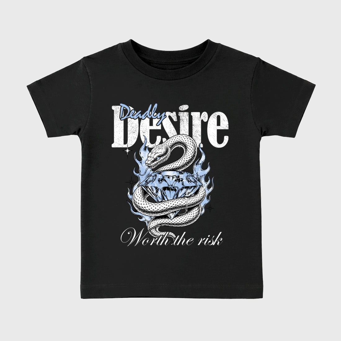 Deadly Desire Baby & Kids Graphic T-Shirt featuring original artwork designed to match the Air Jordan 6 Black and White. Black 2 Kids Graphic Tee.