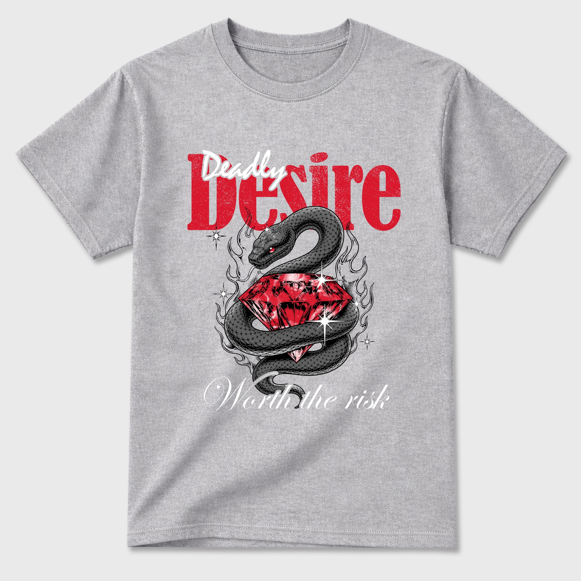 Deadly Desire Graphic T-Shirt featuring original streetwear artwork designed to match the Air Max 95 Reverse Solar Red. Heather Grey 2 Graphic T-Shirt.