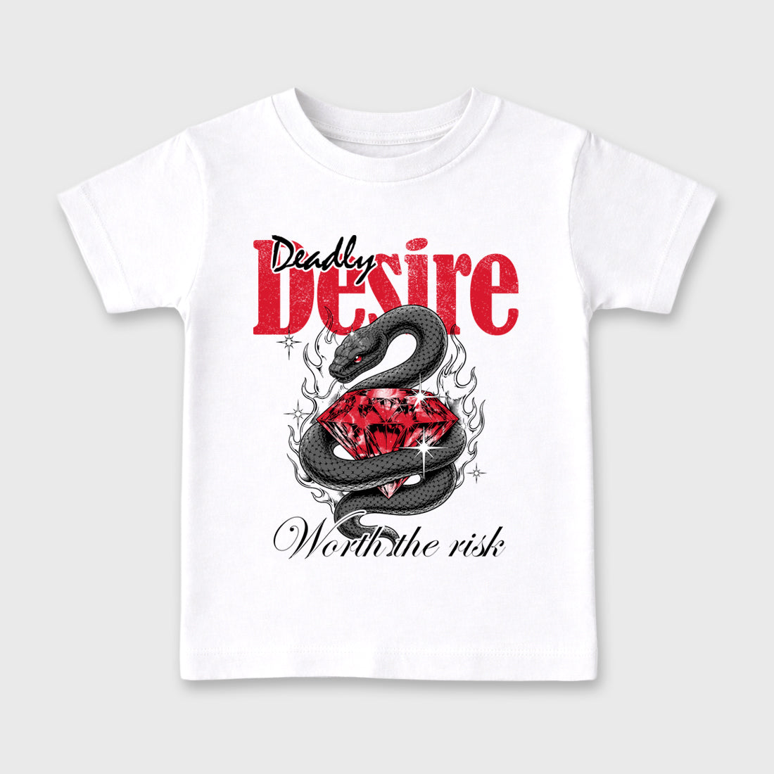 Deadly Desire Baby & Kids Graphic T-Shirt featuring original artwork designed to match the Air Max 95 Reverse Solar Red. White 2 Kids Graphic Tee.