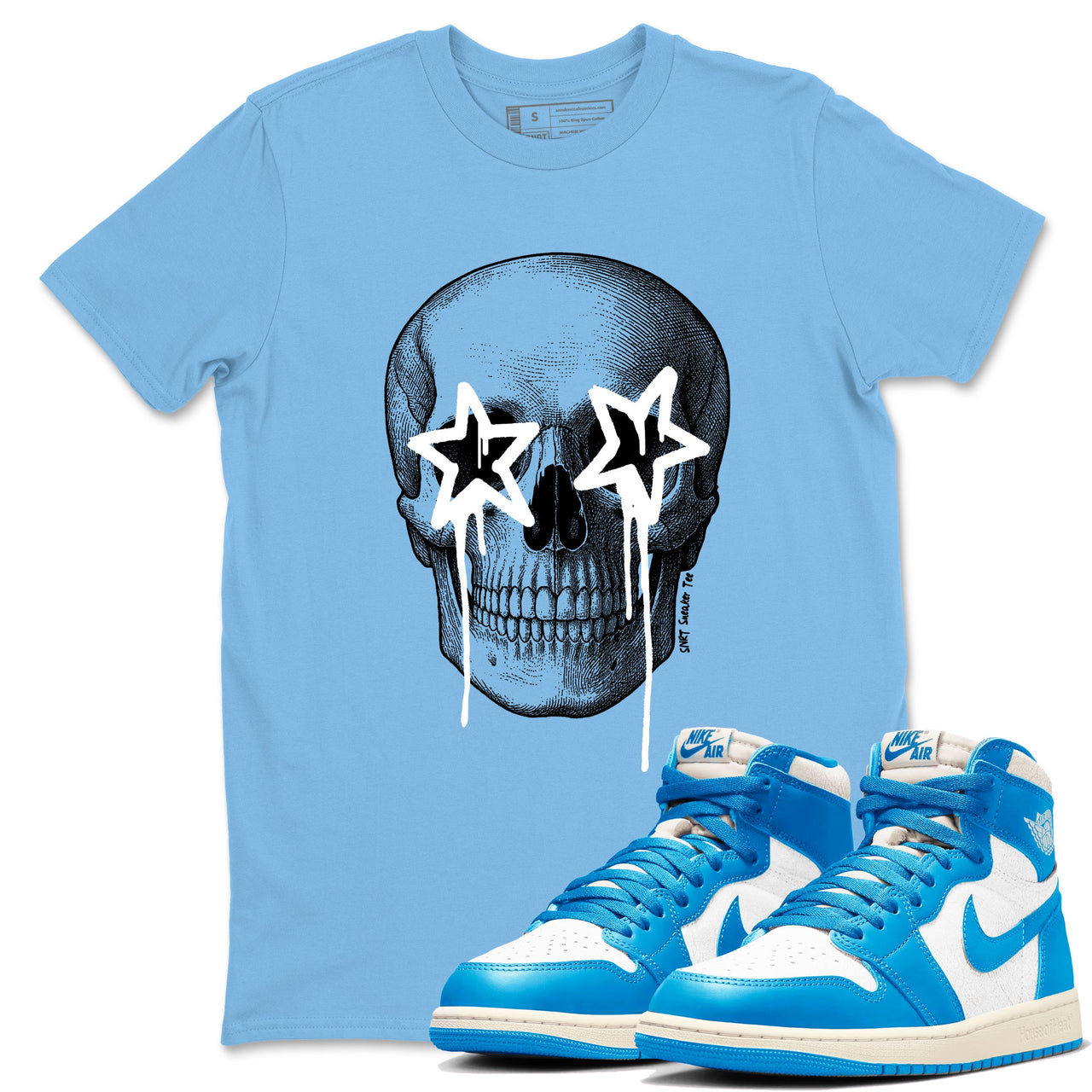 AJ1 UNC Reimagined shirts to match jordans Death Star sneaker match tees Air Jordan 1 UNC Reimagined shirts to match Jordan 1s SNRT Sneaker Tees unisex cotton Carolina Blue 1 shirts