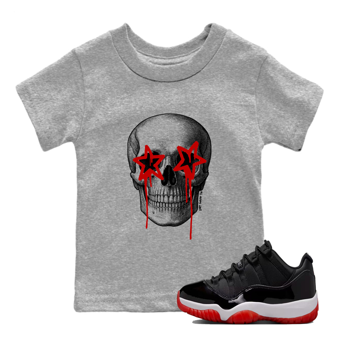 Air Jordan 11 Bred shirts to match jordans Death Star sneaker match tees Air Jordan 11 Bred shirts to match Jordan 1s SNRT Sneaker Tees Youth Baby Heather Grey 1 tee