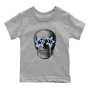 Death Star baby and kids t-shirt crafted for little sneakerheads to shine with the Air Jordan 4 Aluminum sneakers, displayed in Heather Grey 2.