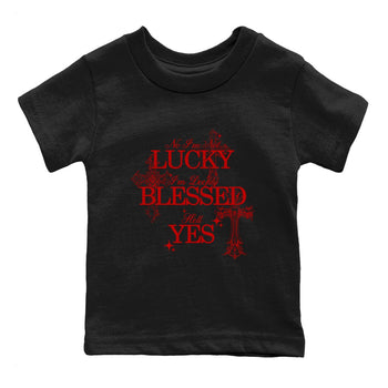 Deeply Blessed baby and kids t-shirt crafted for little sneakerheads to shine with the Air Foamposite Cough Drop sneakers, displayed in Black 2.