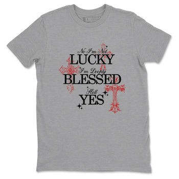 Deeply Blessed sneaker match t-shirt styled to complete your fit with the Air Foamposite Cough Drop sneakers, shown in Heather Grey 2.