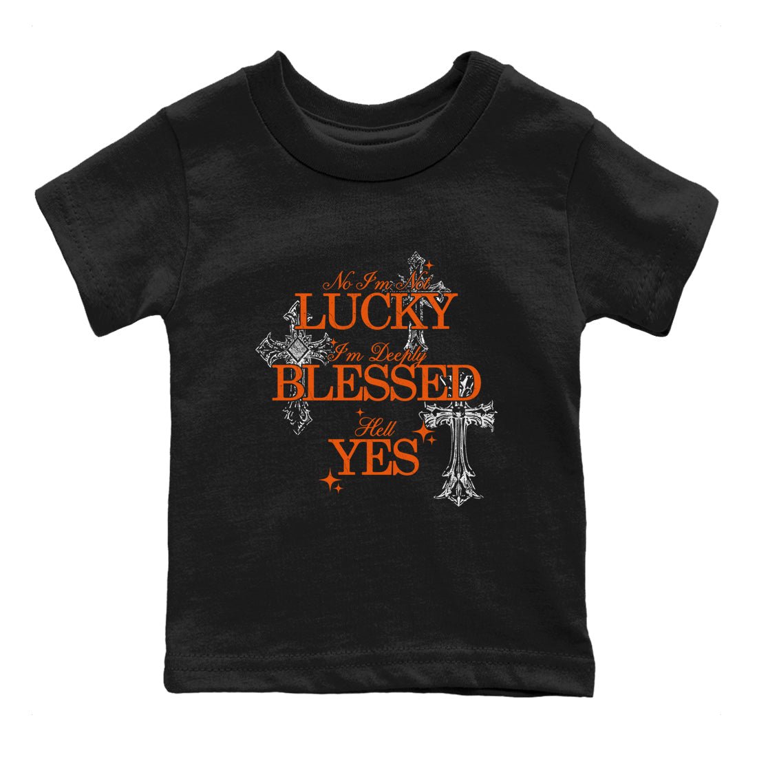 Deeply Blessed baby and kids t-shirt crafted for little sneakerheads to shine with the Air Jordan 1 Shattered Backboard sneakers, displayed in Black 2.