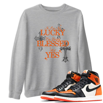 Deeply Blessed sneaker match t-shirt styled to complete your fit with the Air Jordan 1 Shattered Backboard sneakers, shown in Heather Grey 1.