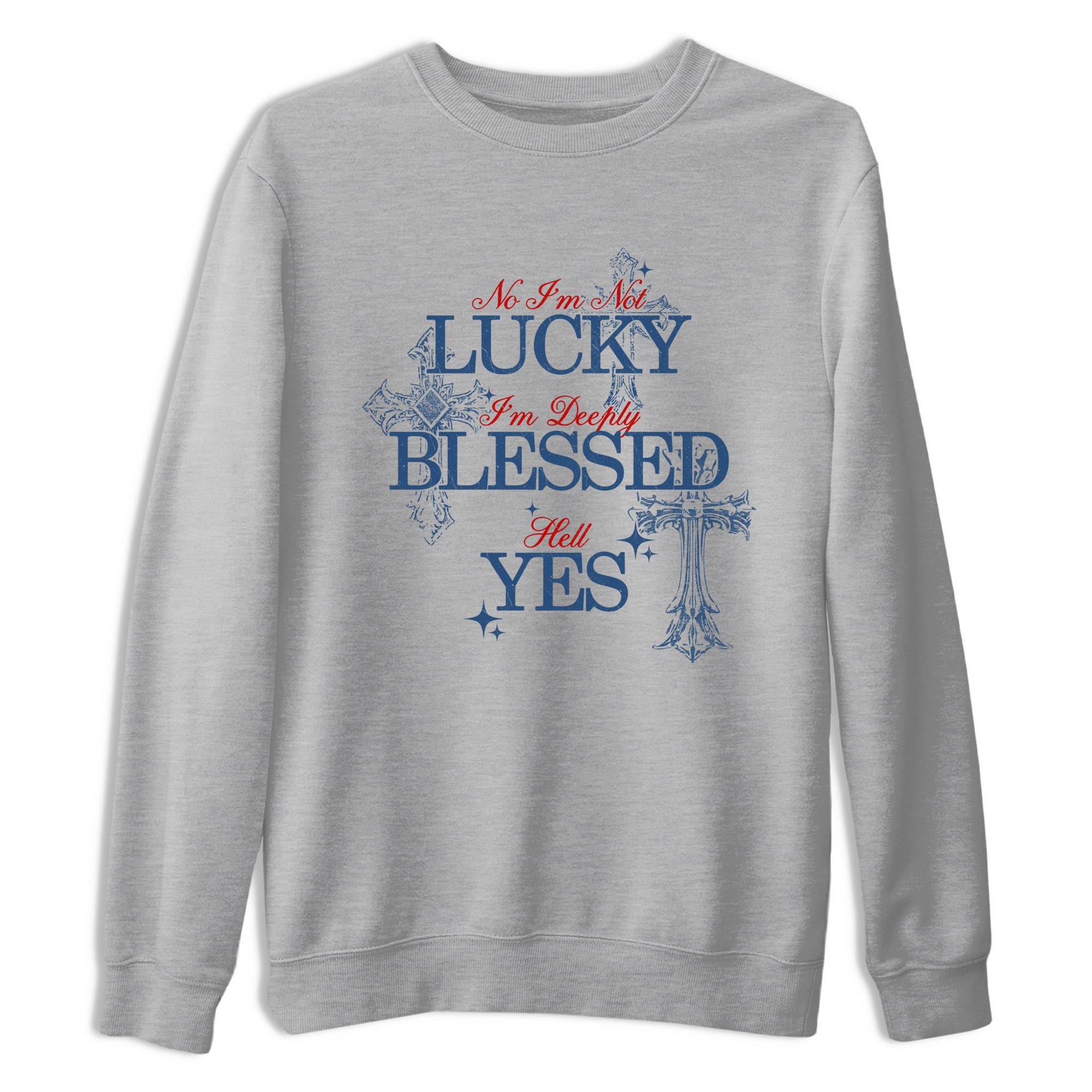 Deeply Blessed sneaker match t-shirt styled to complete your fit with the Air Jordan 12 French Blue sneakers, shown in Heather Grey 2.