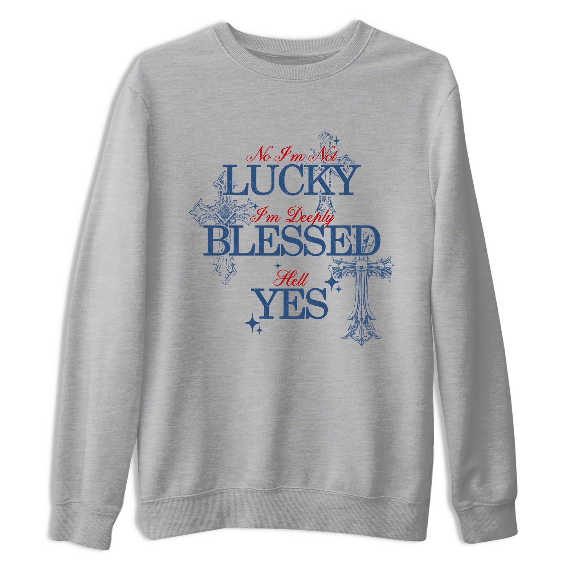 Deeply Blessed sneaker match t-shirt styled to complete your fit with the Air Jordan 12 French Blue sneakers, shown in Heather Grey 2.