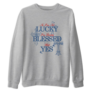 Deeply Blessed sneaker match t-shirt styled to complete your fit with the Air Jordan 12 French Blue sneakers, shown in Heather Grey 2.