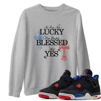 Deeply Blessed sneaker match t-shirt styled to complete your fit with the Air Jordan 4 Rare Air sneakers, shown in Heather Grey 1.