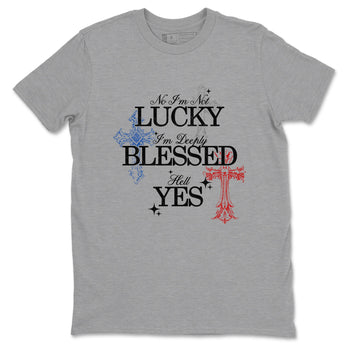 Deeply Blessed sneaker match t-shirt styled to complete your fit with the Air Jordan 4 Rare Air sneakers, shown in Heather Grey 2.