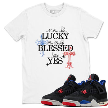 Deeply Blessed sneaker match t-shirt styled to complete your fit with the Air Jordan 4 Rare Air sneakers, shown in White 1.