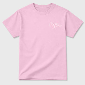 Desert Gasoline double side graphic tee styled to complete your fit with the AJ1 Low Travis Scott Tropical Pink shown in Pink.