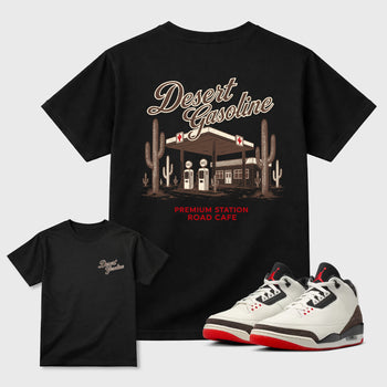 Desert Gasoline double side graphic tee styled to complete your fit with the Air Jordan 3 World's Best Dad sneakers, shown in Black.