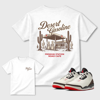 Desert Gasoline double side graphic tee styled to complete your fit with the AJ3 World's Best Dad, shown in White.