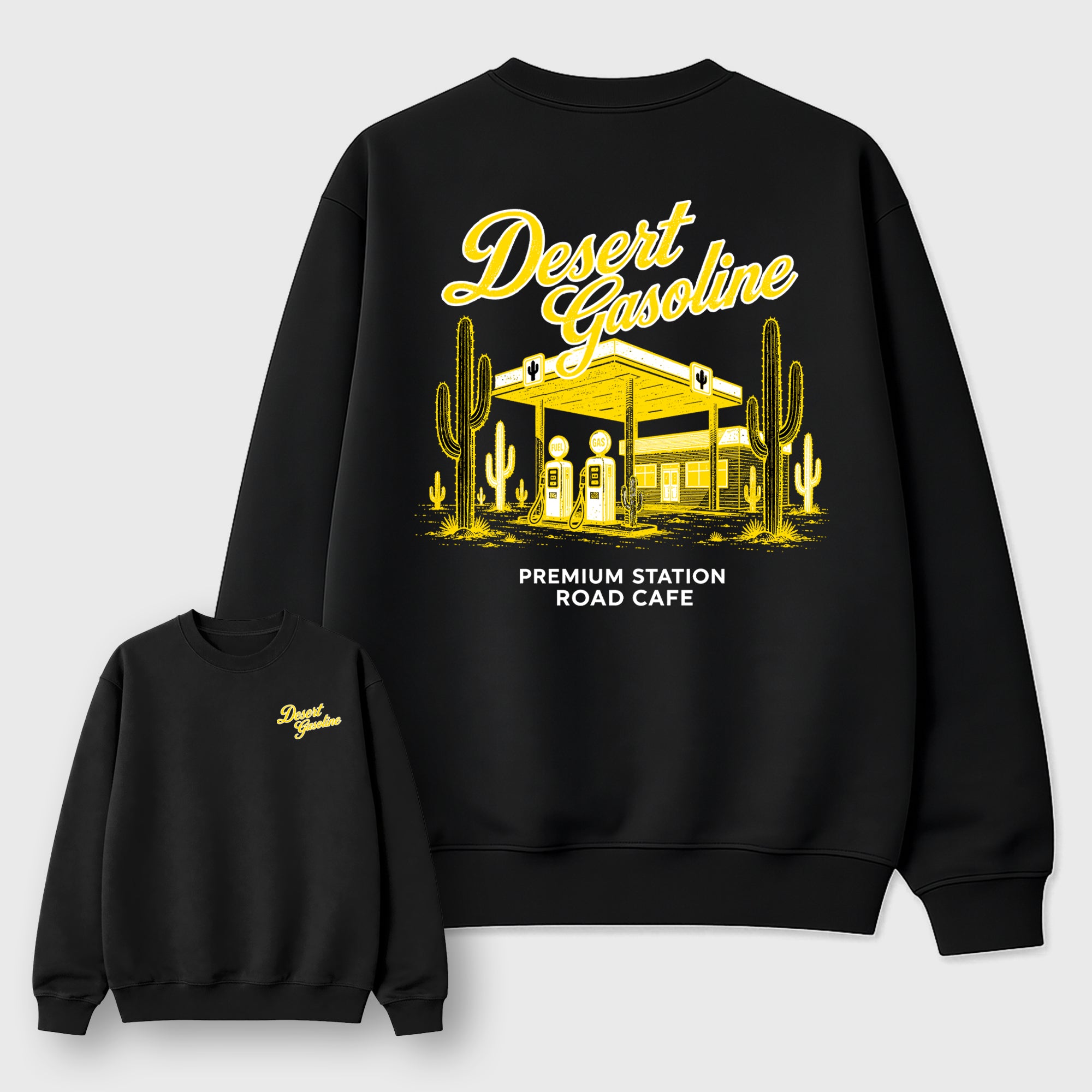 Desert Gasoline Graphic T-Shirt featuring original streetwear artwork designed to match the Air Jordan 4 Tour Yellow. Black Graphic Tee.