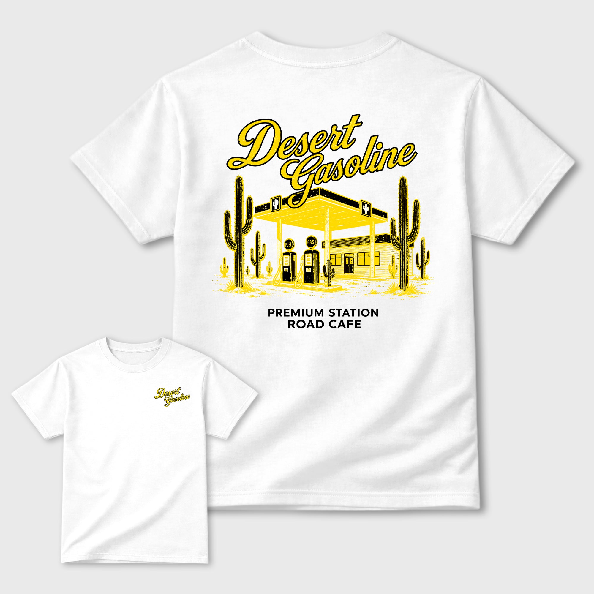 Desert Gasoline Graphic T-Shirt featuring original streetwear artwork designed to match the . White Graphic T-Shirt.