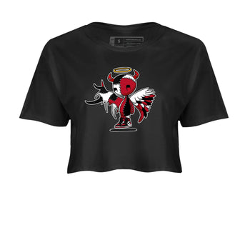 Devil Angel womens crop tee made to vibe with the Air Jordan 1 Ruby sneakers — the perfect match in Black 2.
