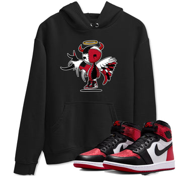 Devil Angel sneaker match t-shirt styled to complete your fit with the Air Jordan 1 Ruby sneakers, shown in Black 1.