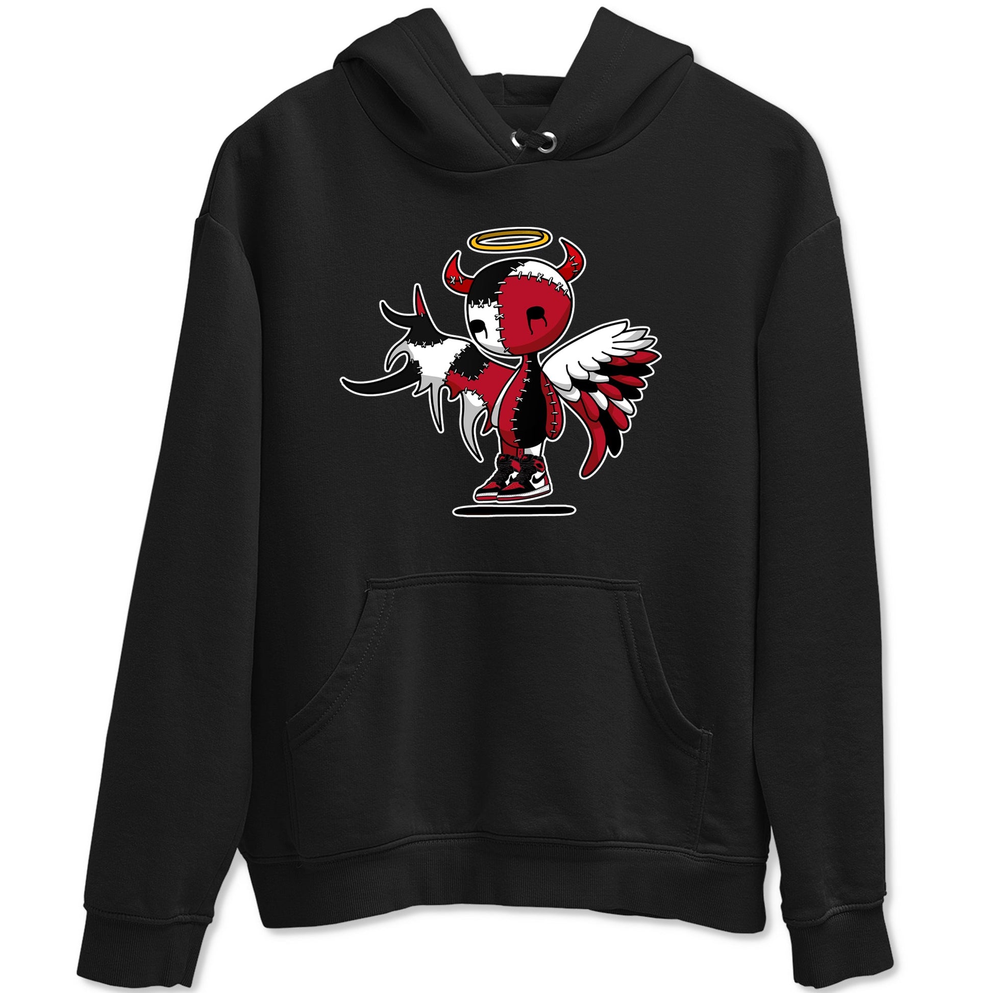 Devil Angel sneaker match t-shirt styled to complete your fit with the Air Jordan 1 Ruby sneakers, shown in Black 2.