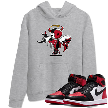 Devil Angel sneaker match t-shirt styled to complete your fit with the Air Jordan 1 Ruby sneakers, shown in Heather Grey 1.