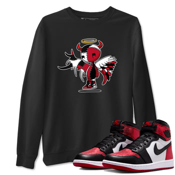 Devil Angel sneaker match t-shirt styled to complete your fit with the Air Jordan 1 Ruby sneakers, shown in Black 1.