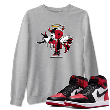 Devil Angel sneaker match t-shirt styled to complete your fit with the Air Jordan 1 Ruby sneakers, shown in Heather Grey 1.