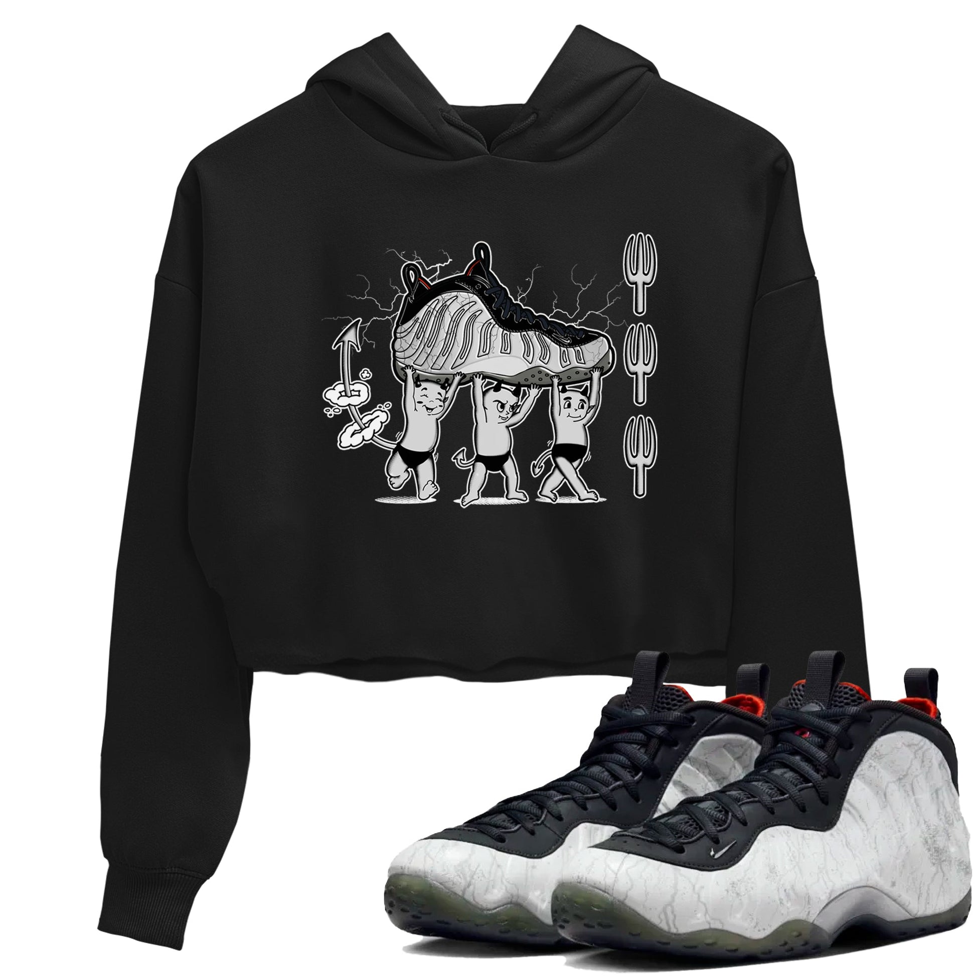 Foams One Jin shirts to match jordans Devil Babies sneaker match tees Air Foamposite One Jin match shoes to clothes SNRT Sneaker Tees unisex cotton Black 1 crop tee