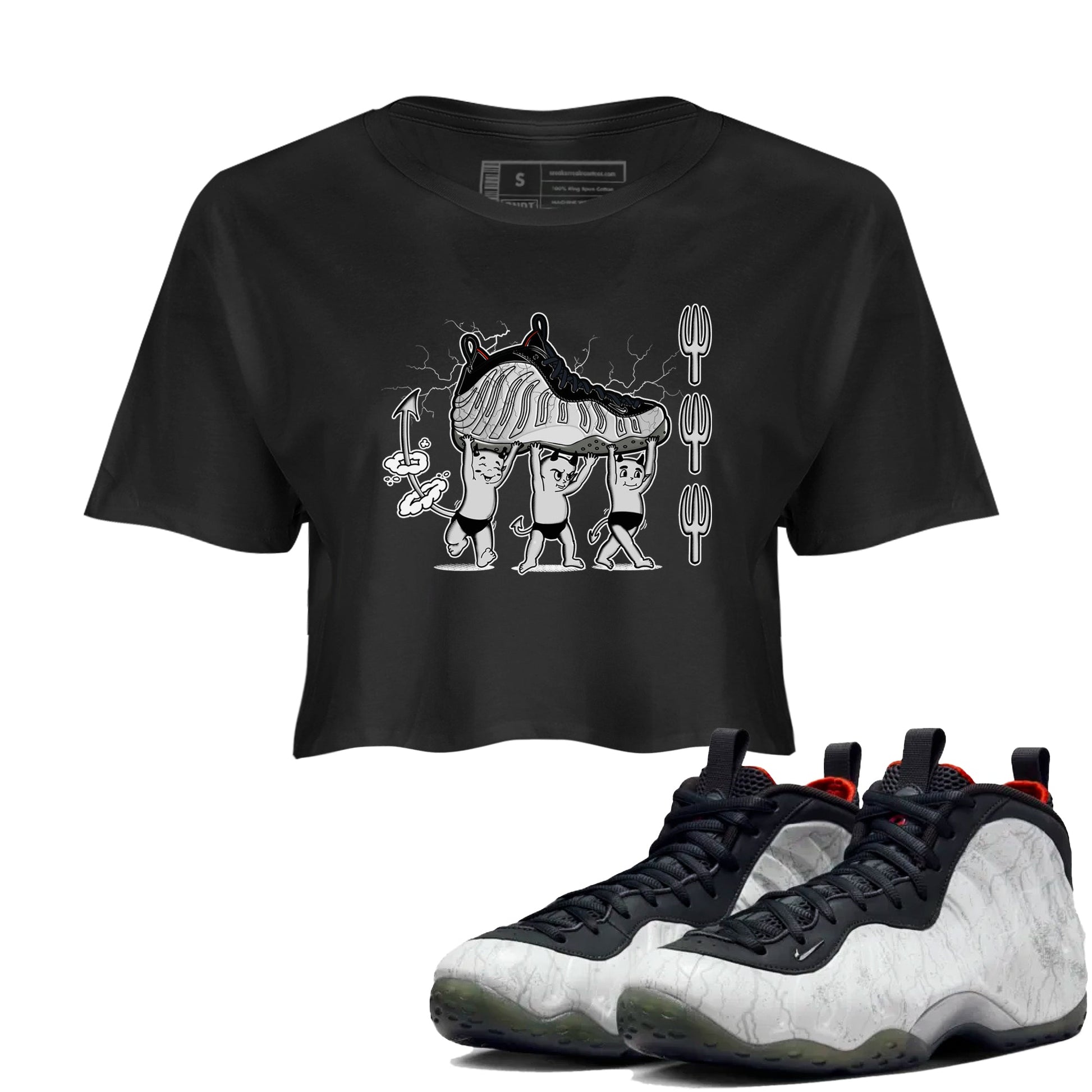 Foams One Jin shirts to match jordans Devil Babies sneaker match tees Air Foamposite One Jin match shoes to clothes SNRT Sneaker Tees unisex cotton Black 1 crop tee