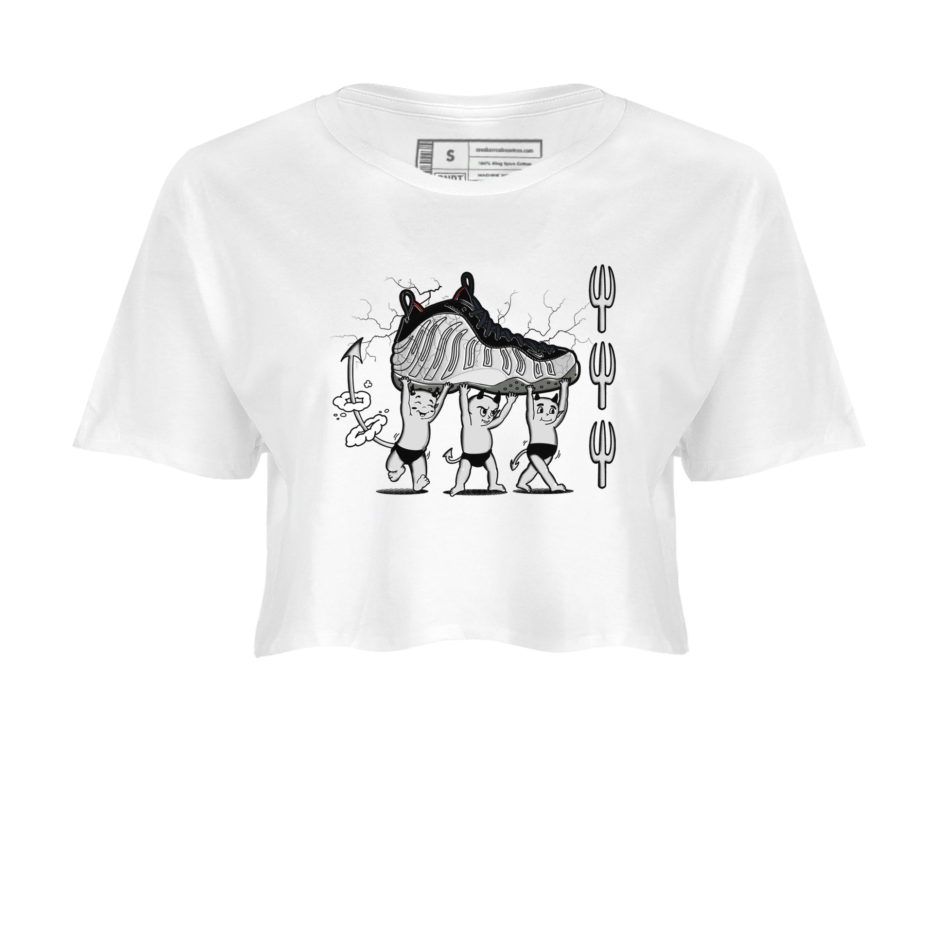 Foams One Jin shirts to match jordans Devil Babies sneaker match tees Air Foamposite One Jin match shoes to clothes SNRT Sneaker Tees unisex cotton White 2 crop tee