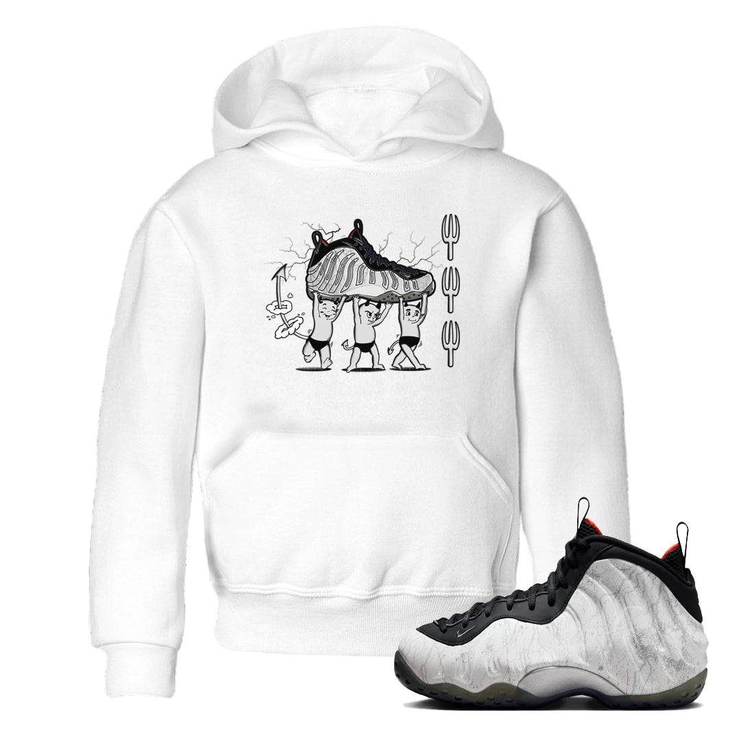 Foams One Jin shirts to match jordans Devil Babies sneaker match tees Air Foamposite One Jin match shoes to clothes SNRT Sneaker Tees Youth Baby White 1 tee