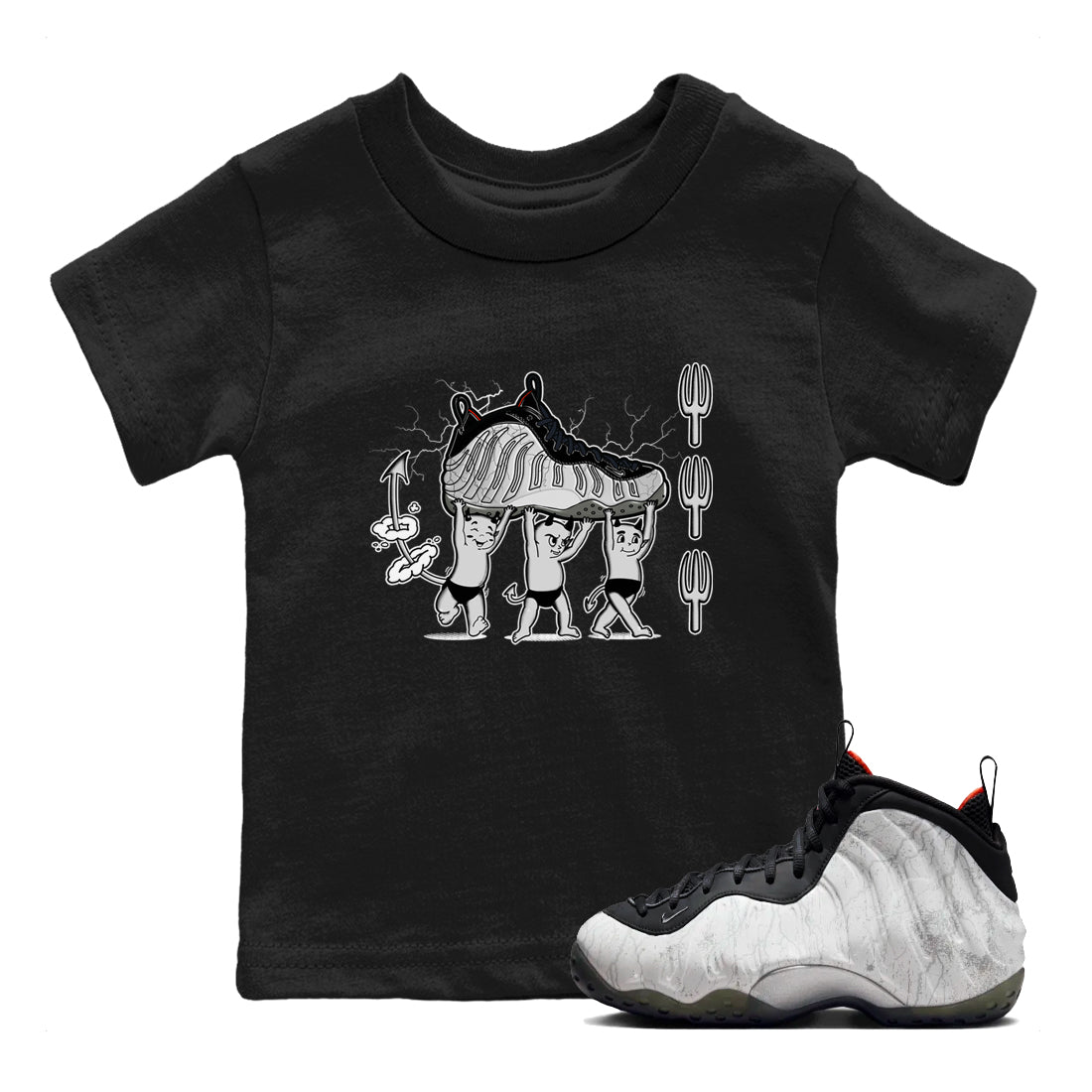Foams One Jin shirts to match jordans Devil Babies sneaker match tees Air Foamposite One Jin match shoes to clothes SNRT Sneaker Tees Youth Baby Black 1 tee