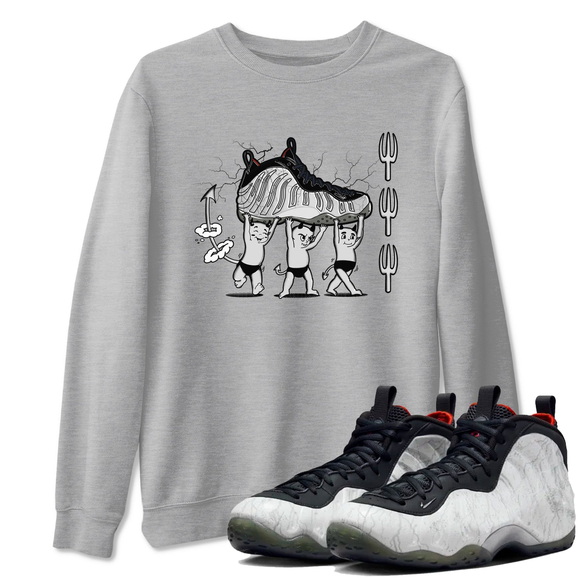 Foams One Jin shirts to match jordans Devil Babies sneaker match tees Air Foamposite One Jin match shoes to clothes SNRT Sneaker Tees unisex cotton Heather Grey 1 shirts