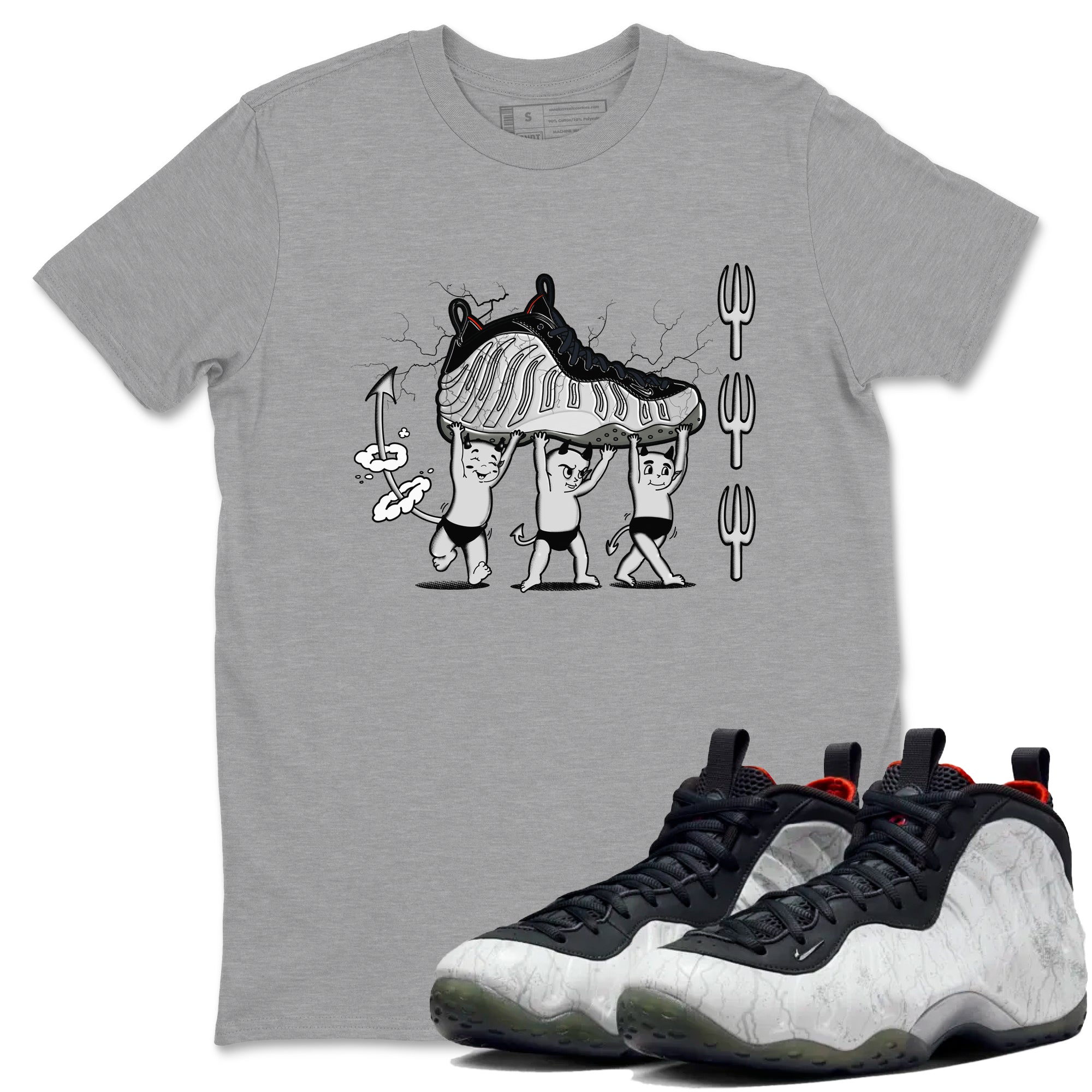 Foams One Jin shirts to match jordans Devil Babies sneaker match tees Air Foamposite One Jin match shoes to clothes SNRT Sneaker Tees unisex cotton Heather Grey 1 shirts
