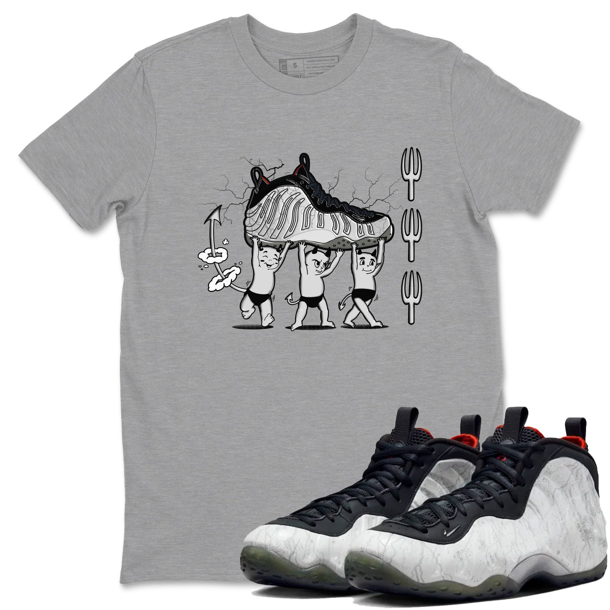 Foams One Jin shirts to match jordans Devil Babies sneaker match tees Air Foamposite One Jin match shoes to clothes SNRT Sneaker Tees unisex cotton Heather Grey 1 shirts