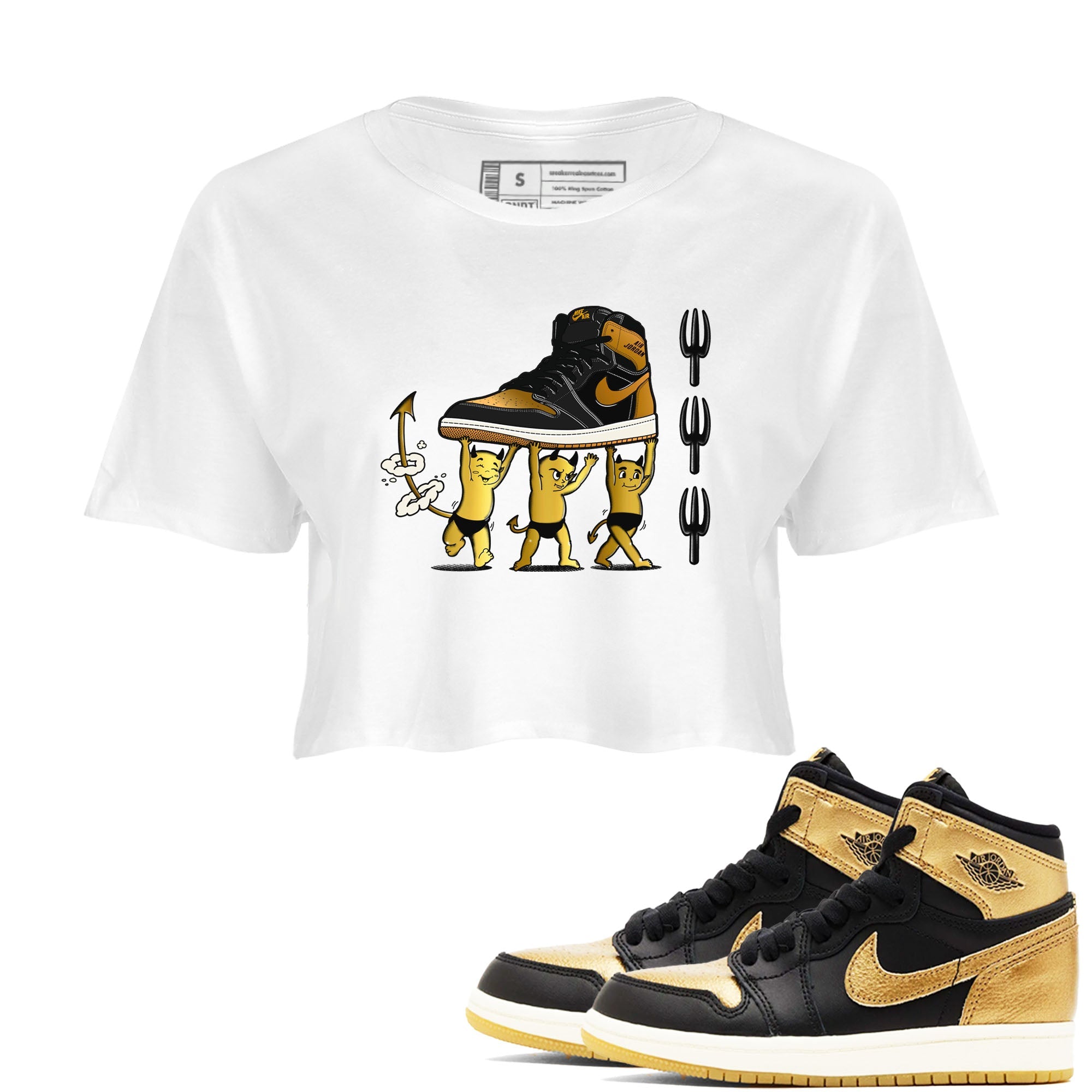 Air Jordan 1 High OG Black Metallic Gold shirts to match jordans Devil Babies sneaker match tees 1s Black Metallic Gold SNRT Sneaker Release Tees unisex cotton White 1 Crop Shirts
