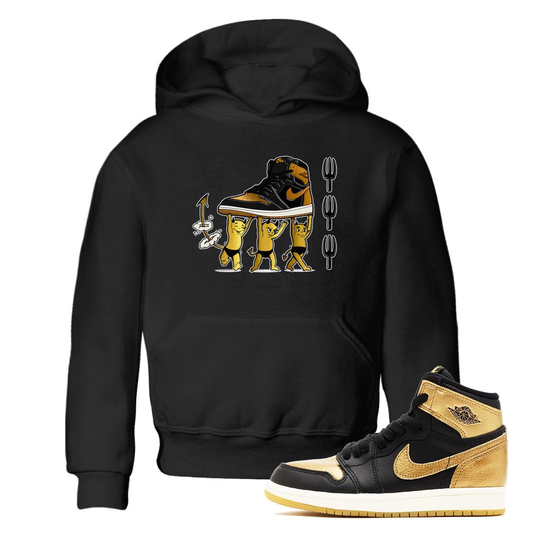 Air Jordan 1 High OG Black Metallic Gold shirts to match jordans Devil Babies sneaker match tees 1s Black Metallic Gold SNRT Sneaker Release Tees Youth Baby Black 1 crew neck shirts