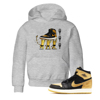 Air Jordan 1 High OG Black Metallic Gold shirts to match jordans Devil Babies sneaker match tees 1s Black Metallic Gold SNRT Sneaker Release Tees Youth Baby Heather Grey 1 crew neck shirts