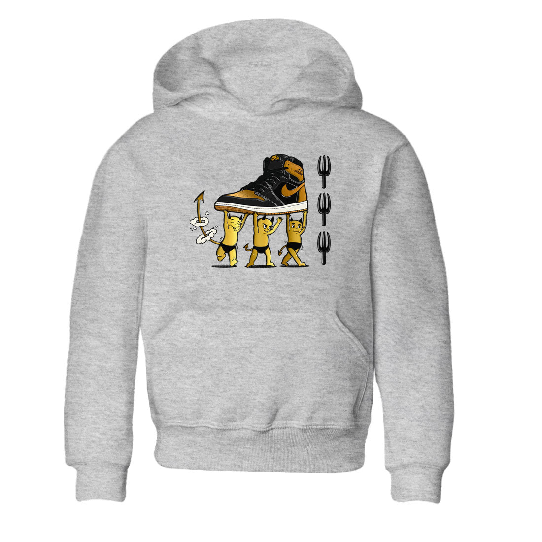 Air Jordan 1 High OG Black Metallic Gold shirts to match jordans Devil Babies sneaker match tees 1s Black Metallic Gold SNRT Sneaker Release Tees Youth Baby Heather Grey 2 crew neck shirts
