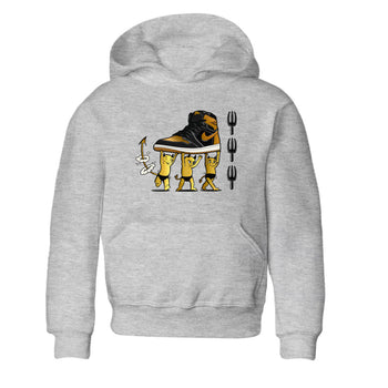 Air Jordan 1 High OG Black Metallic Gold shirts to match jordans Devil Babies sneaker match tees 1s Black Metallic Gold SNRT Sneaker Release Tees Youth Baby Heather Grey 2 crew neck shirts