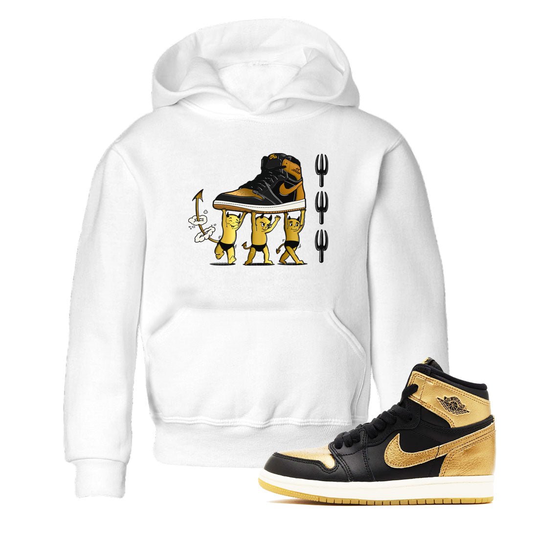 Air Jordan 1 High OG Black Metallic Gold shirts to match jordans Devil Babies sneaker match tees 1s Black Metallic Gold SNRT Sneaker Release Tees Youth Baby White 1 crew neck shirts