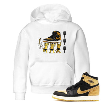 Air Jordan 1 High OG Black Metallic Gold shirts to match jordans Devil Babies sneaker match tees 1s Black Metallic Gold SNRT Sneaker Release Tees Youth Baby White 1 crew neck shirts