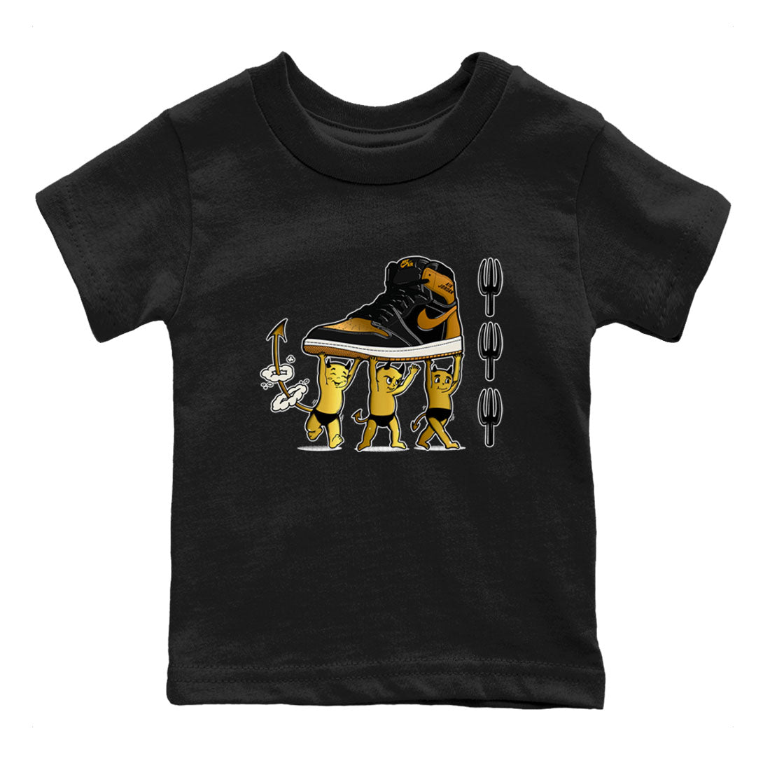 Air Jordan 1 High OG Black Metallic Gold shirts to match jordans Devil Babies sneaker match tees 1s Black Metallic Gold SNRT Sneaker Release Tees Youth Baby Black 2 crew neck shirts