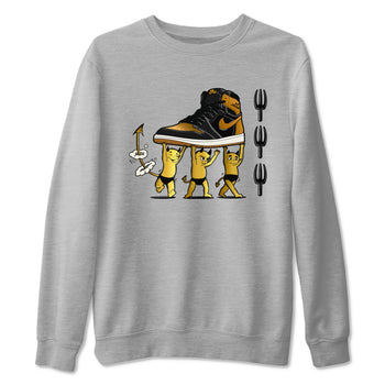 Air Jordan 1 High OG Black Metallic Gold shirts to match jordans Devil Babies sneaker match tees 1s Black Metallic Gold SNRT Sneaker Release Tees unisex cotton Heather Grey 2 crew neck shirts